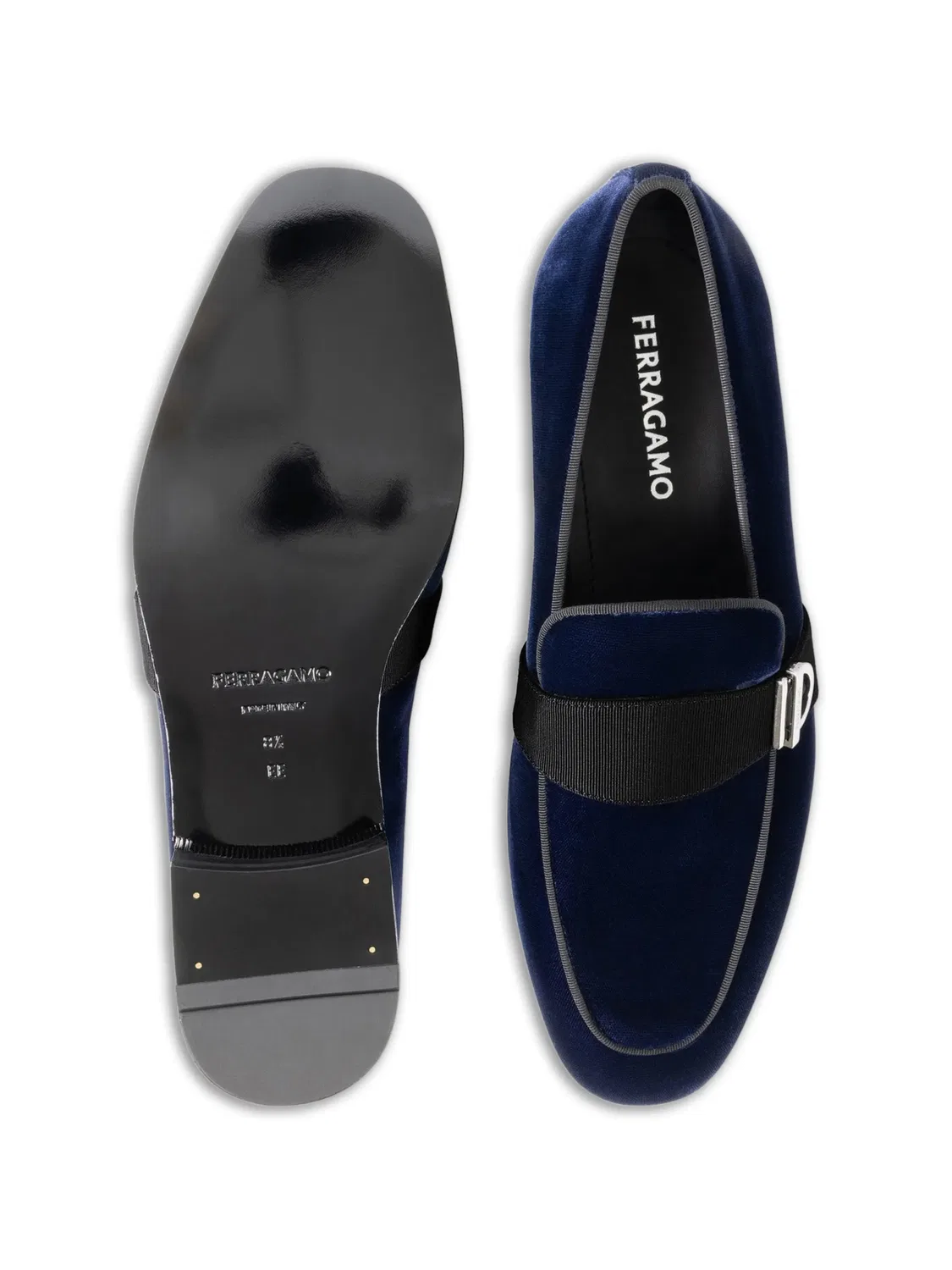 Бархатные лоферы с декором Gancini Ferragamo, синий — фото 4