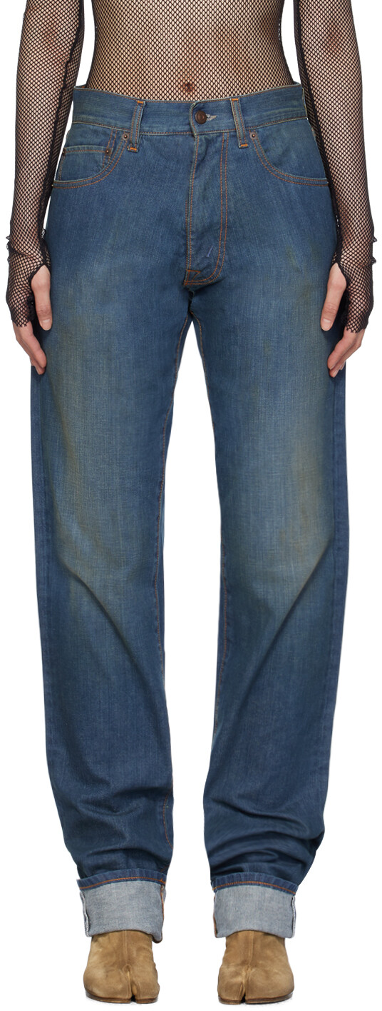 

Синие джинсы с отворотами Maison Margiela