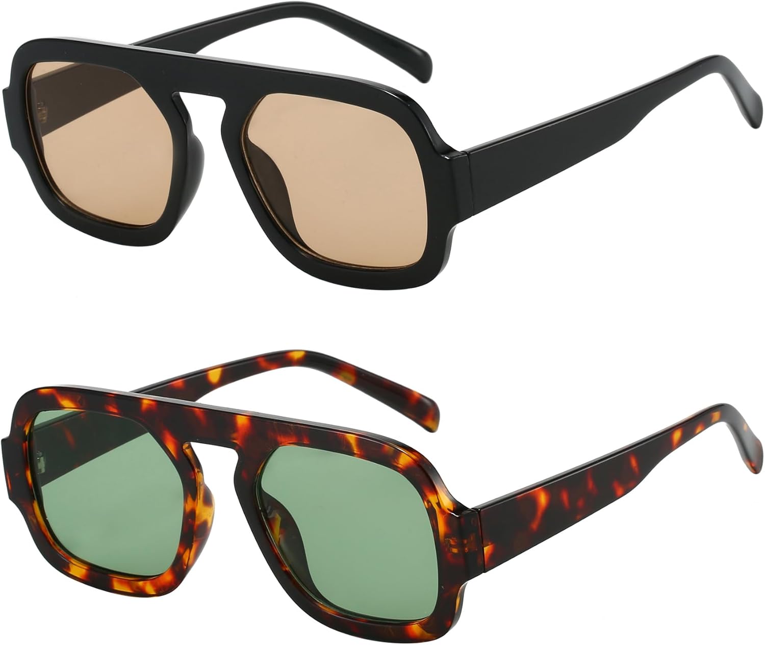 

Модные квадратные солнцезащитные очки-авиаторы для женщин, дизайнерская стильная оправа, винтажные солнцезащитные очки MUNSADE, (2 Pack) Black/Light Brown+tortoise/Green