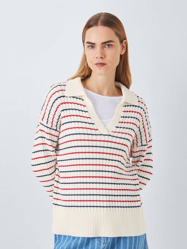 

Джемпер поло с вырезом в полоску John Lewis , цвет Cream/Red/Navy