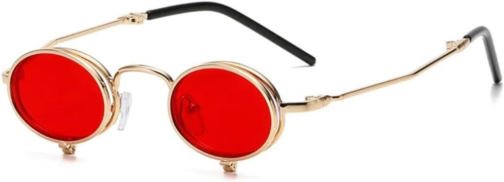 

Мужские солнцезащитные очки-слипы в стиле стимпанк, маленькая металлическая оправа, круглые ретро-очки в стиле панк с защитой от УФ-излучения UV400 VRTRFFTR, C3gold-red