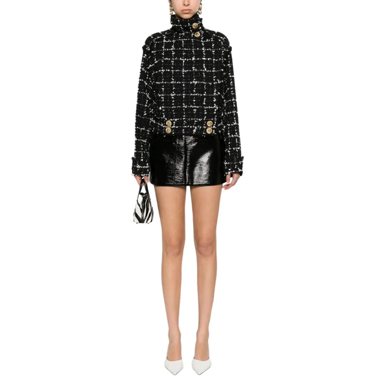 BALMAIN SS24 черный твидовый водолазка-жакет — фото 4