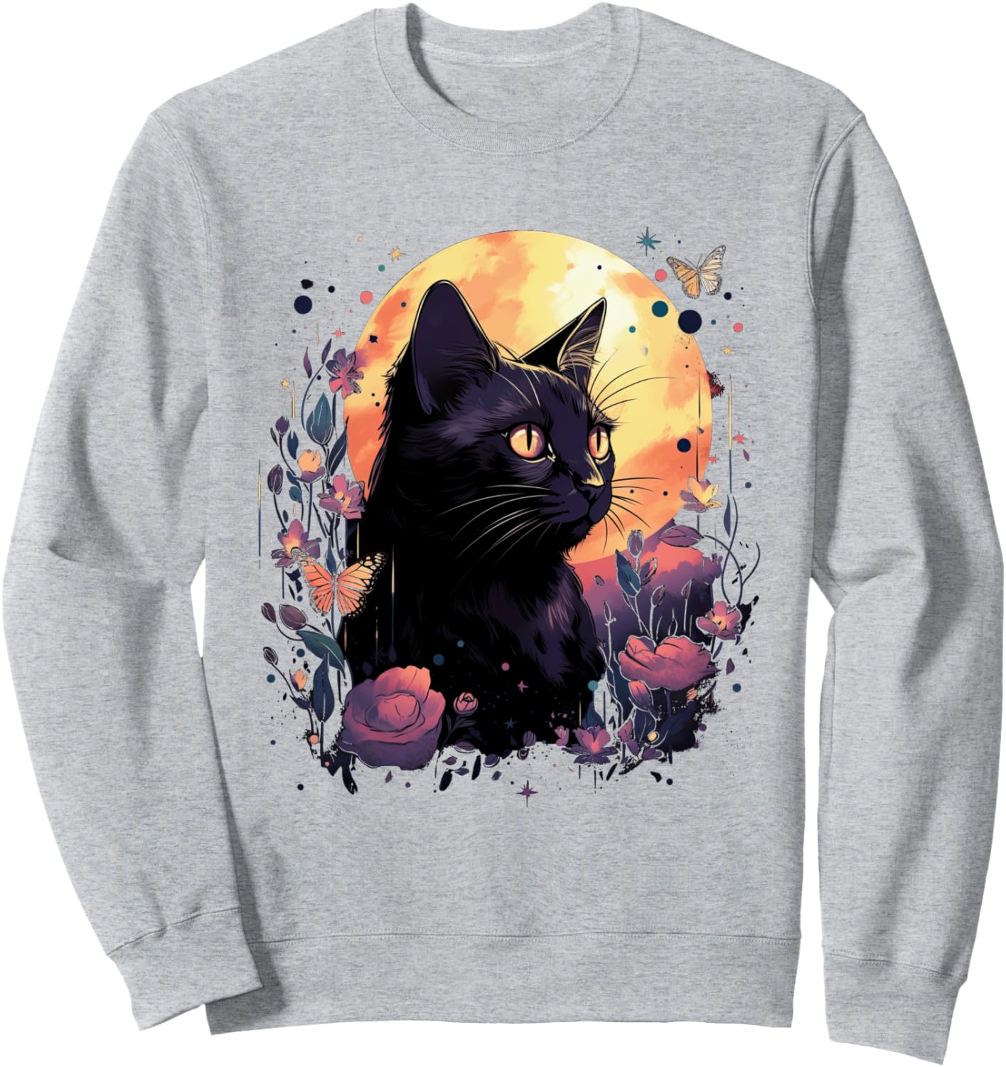 

Стильная толстовка с изображением кошки в деревенском стиле, украшенная бабочками и цветами Cottagecore Goblincore And Fairycore Stuff, серый