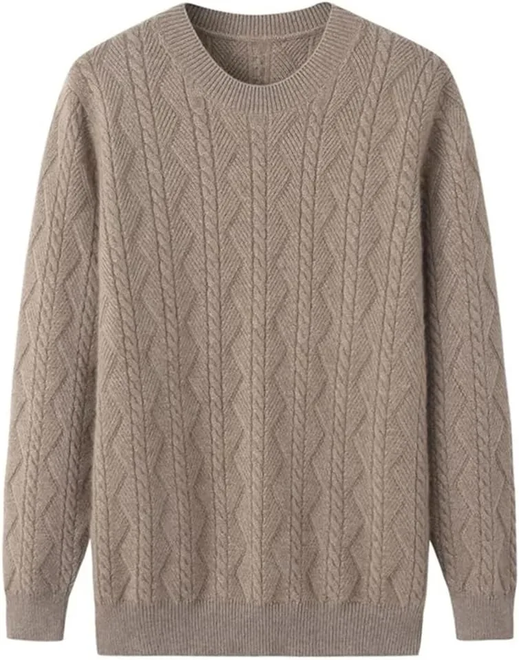 

Мужской свитер из 100% кашемира с круглым вырезом и длинным рукавом, утепленный, вязаный, цвета brown и black Hdhdeueh