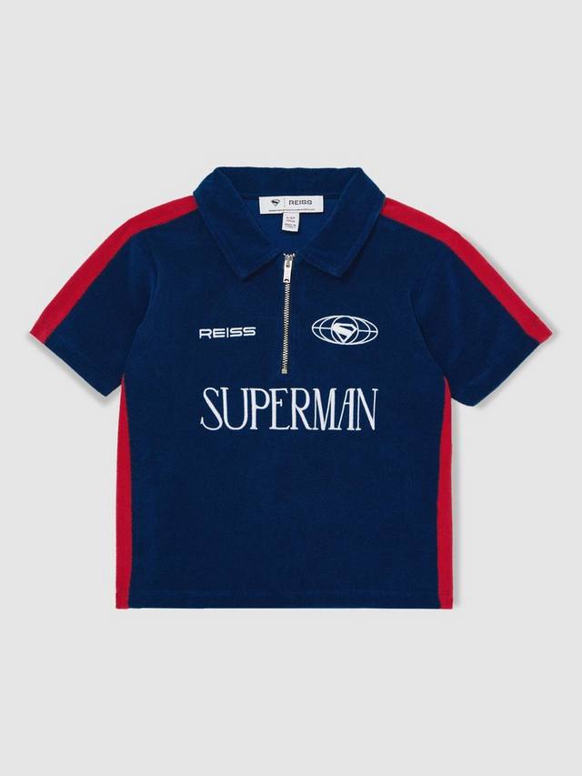 Детская хлопковая толстовка с короткими рукавами на молнии Reiss, Blue/Red — фото 2