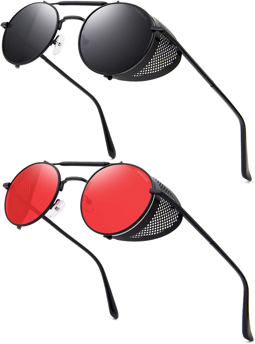

Солнцезащитные очки RONSOU в стиле стимпанк, круглые, винтажные, поляризованные, ретро, ​​защита UV400, металлическая оправа, A9 2pcs Black Frame Gray Lens + Black Frame Red Lens(both Non Polarized)