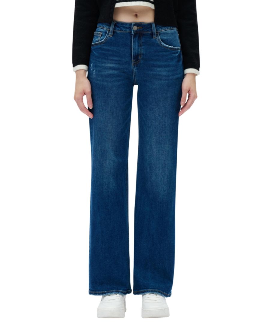 

Женские джинсы средней посадки с широкими штанинами и эффектом потертости BAYEAS, Dark blue