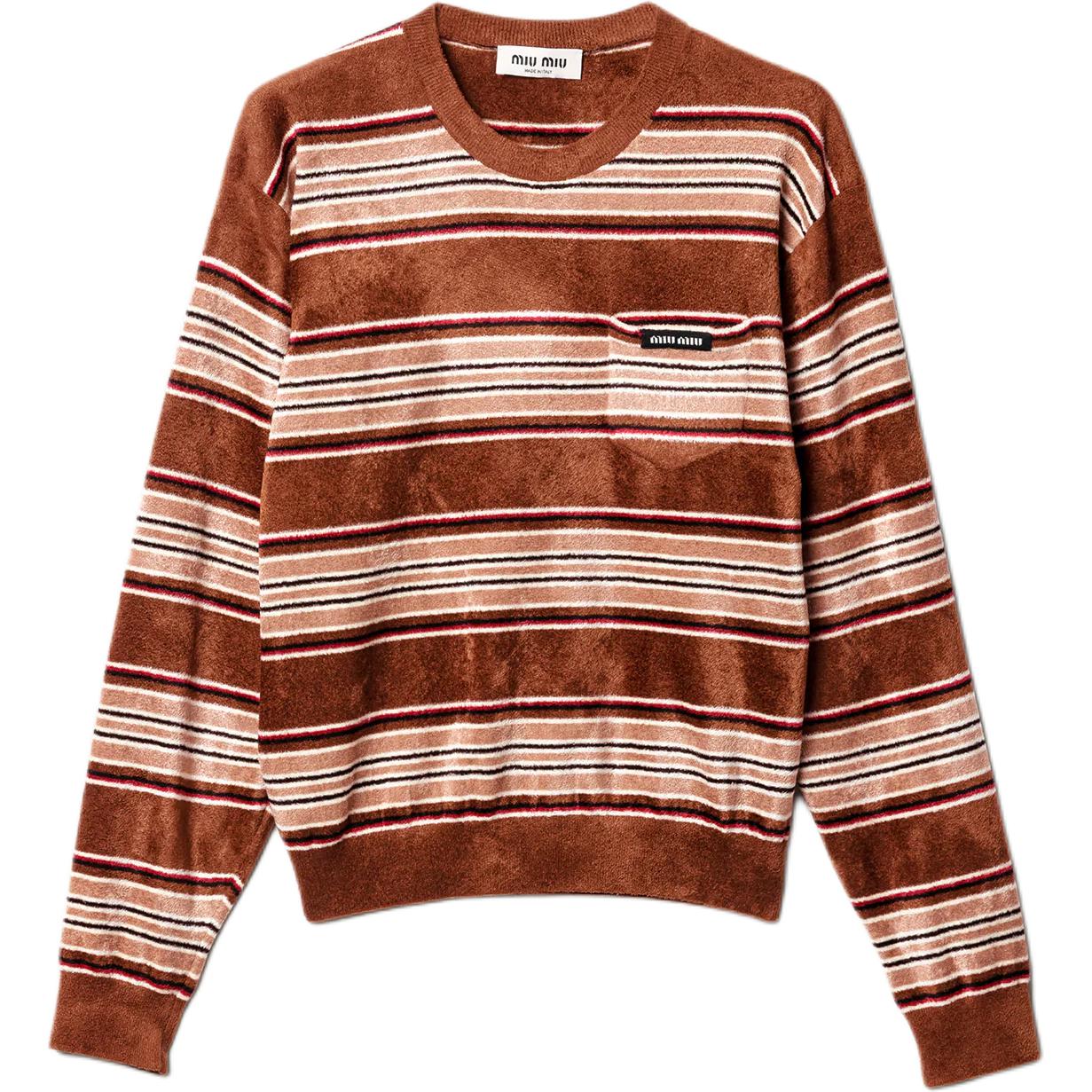 

Свитер из шенилла с полосками и накладными карманами MIU MIU, tobacco