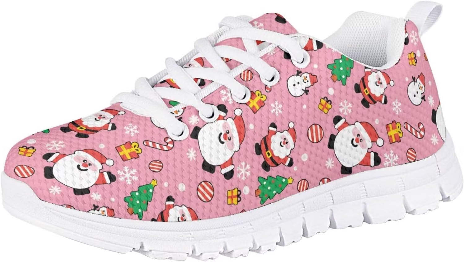 

Рождественские кроссовки Forchrinse для девочек и мальчиков, легкие шнурованные ходовые кроссовки, повседневные беговые кроссовки с противоскользящей подошвой, розовый