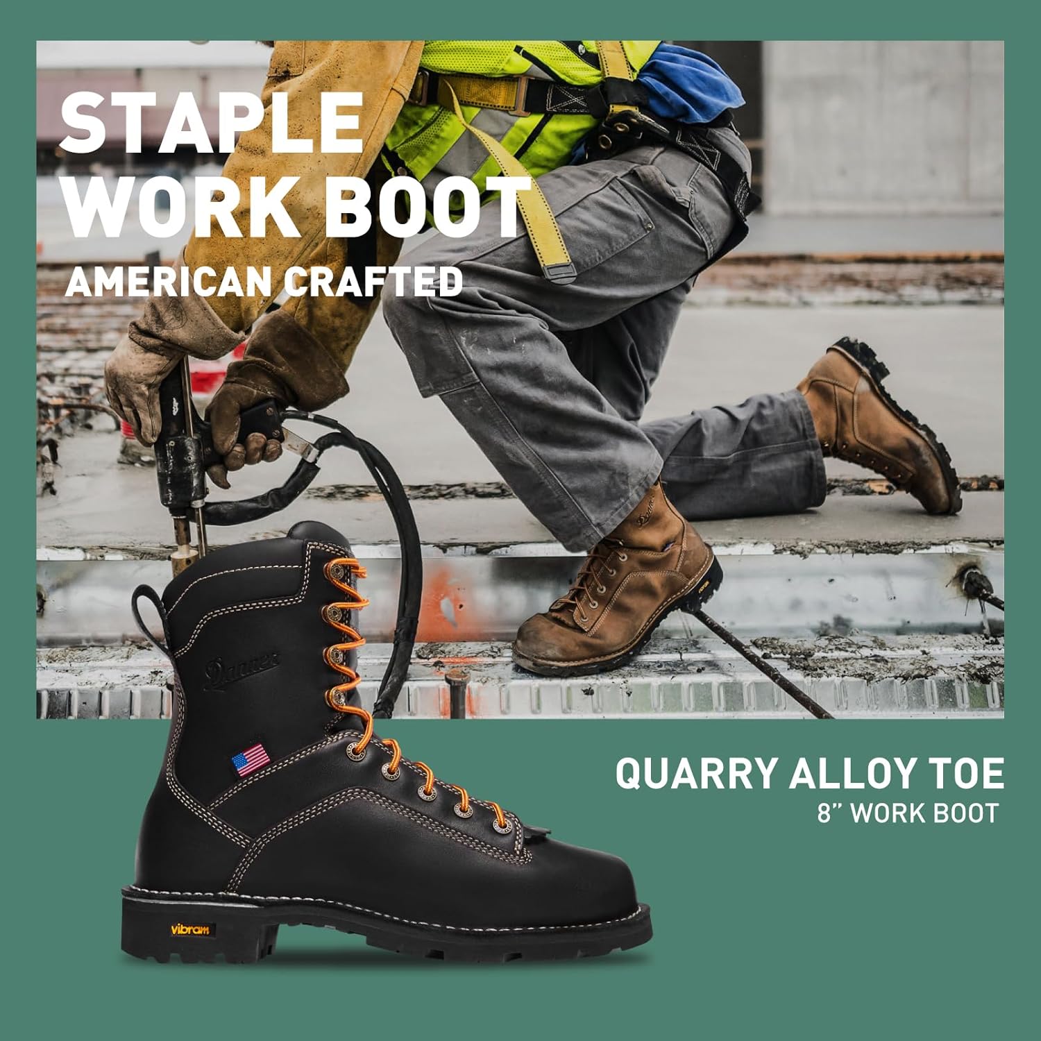 Мужские ботинки Danner 8 Quarry USA с водонепроницаемым сплавным носком - из кожи высокого качества с подкладкой Gore-Tex и подошвой с протектором, устойчивые к электрическому напряжению, черный — фото 2