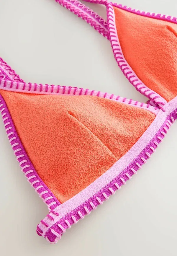 Топ-бикини треугольный Regular fit Next, textured green pink whipstitch, текстурированный зелёно-розовый с плетёным швом — фото 2