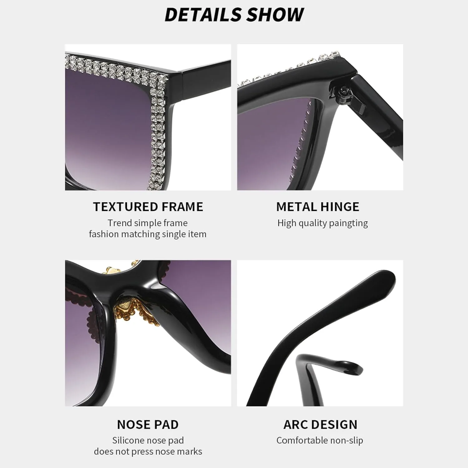 

Крупные солнцезащитные очки с бриллиантами для женщин, квадратные солнцезащитные очки со стразами, винтажные блестящие очки для вечеринки bullabulling, Black