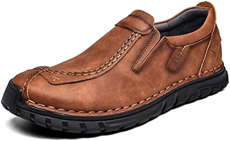 

Мужские кожаные слипоны без шнурков, повседневные туфли для ходьбы, походов и активного отдыха, удобные, дышащие, с противоскользящей подошвой Soft Time Toy, коричневый