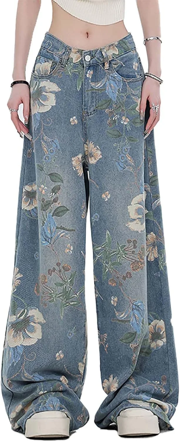 

Женские джинсы low rise baggy с цветочным принтом в стиле y2k LUUTWAL