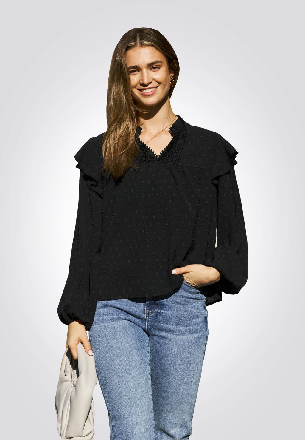 

Блуза RUFFLED SHOULDER PUFF SLEEVE Cupshe, черный