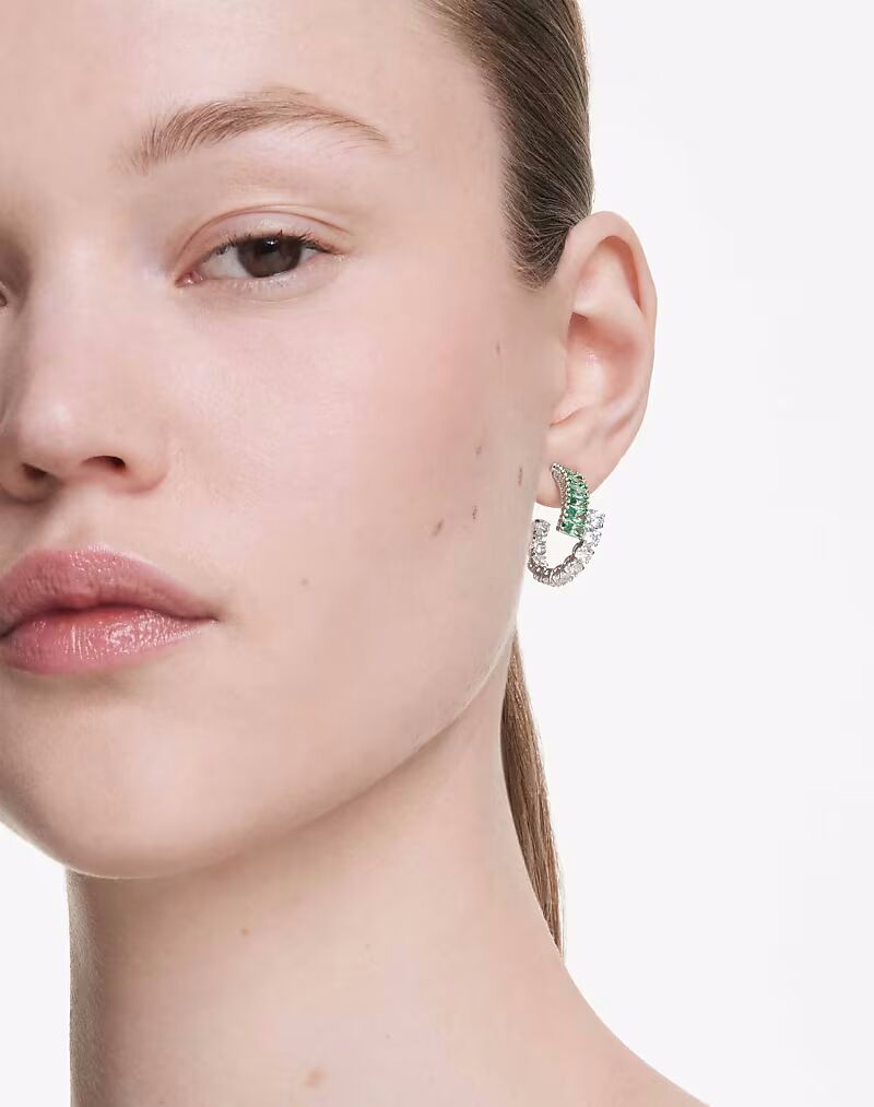 

Серьги-кольца Matrix, смешанная огранка, зеленые, родиевое покрытие зеленого цвета Swarovski