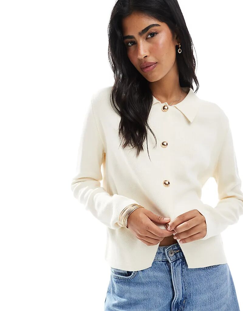 

Кардиган ASOS DESIGN плотной вязки с воротником цвета экрю