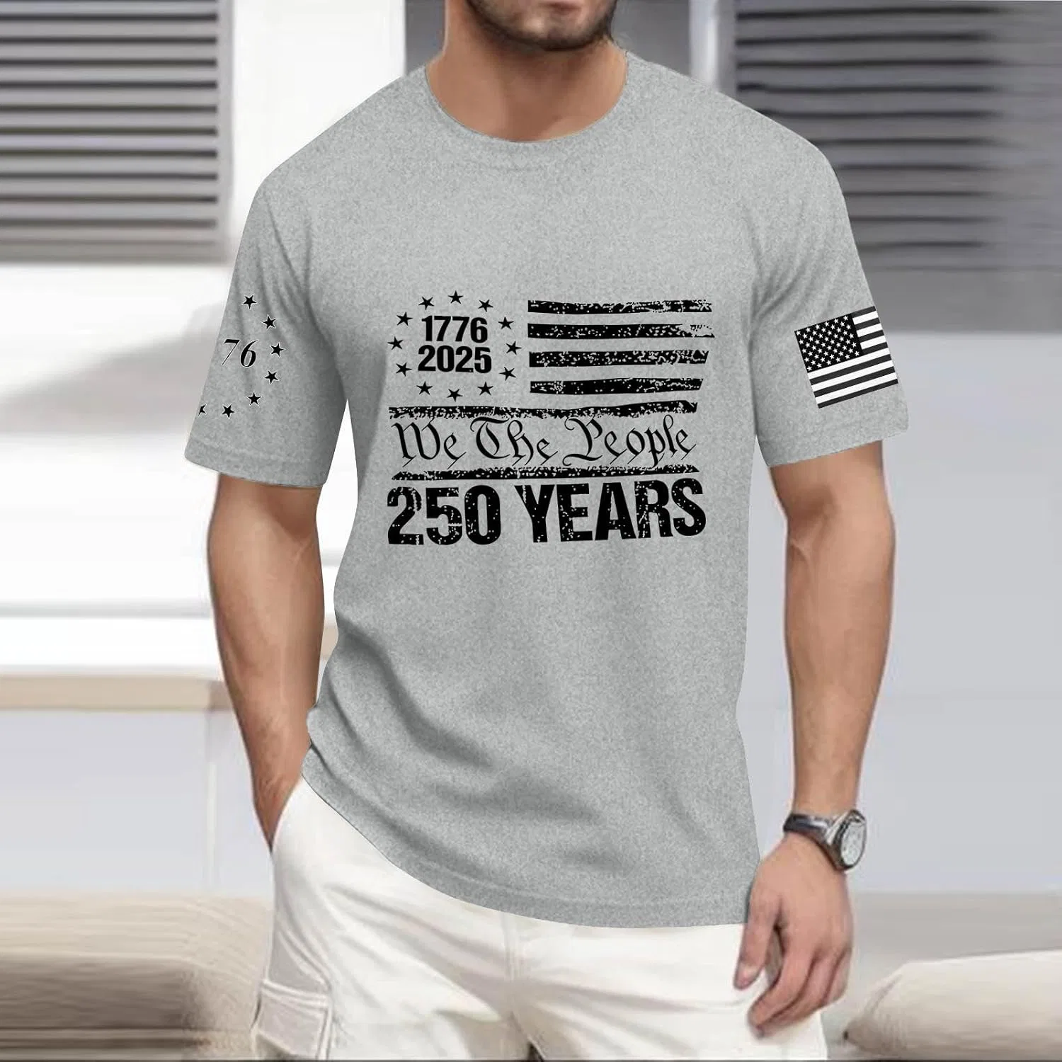 Футболка с круглым вырезом 250 Anniversary USA, короткий рукав, мужская, 1776-2026 Generic, светло-серый — фото 2