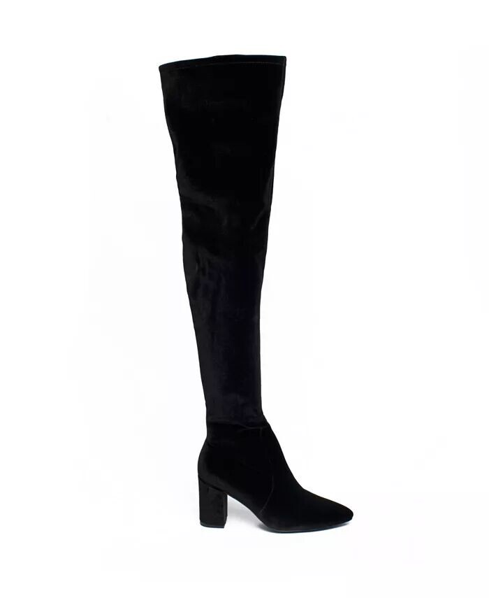 Женские сапоги выше колена Malia Wide Calf с блочным каблуком - Доступны увеличенные размеры SMASH Shoes, черный — фото 2