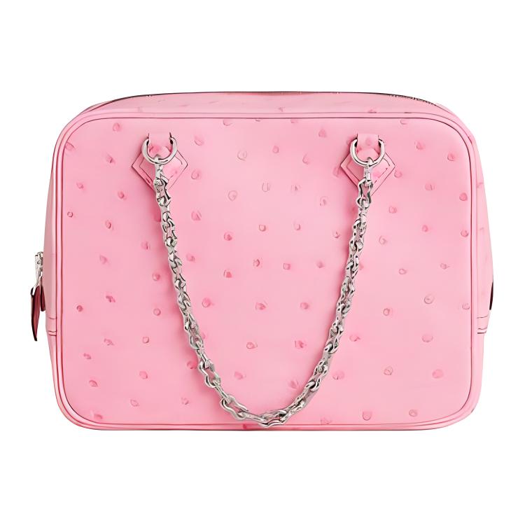

HERMES Сумка Plume Chaine из кожи страуса, женская сумка через плечо L4 Rose Bubblegum Powder