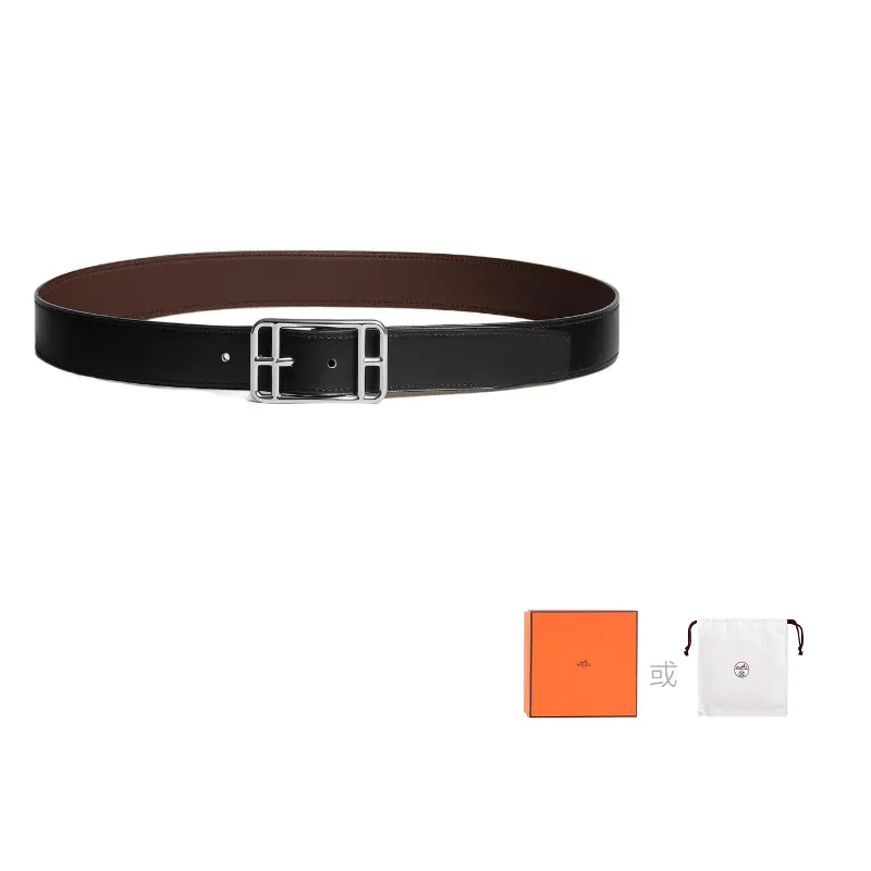 

HERMES Кожаный ремень Cape Cod для мужчин, Black/Chocolate