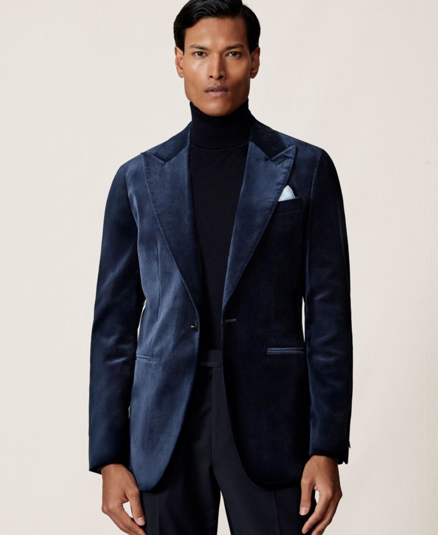 

Мужской однобортный бархатный приталенный блейзер REISS, Navy