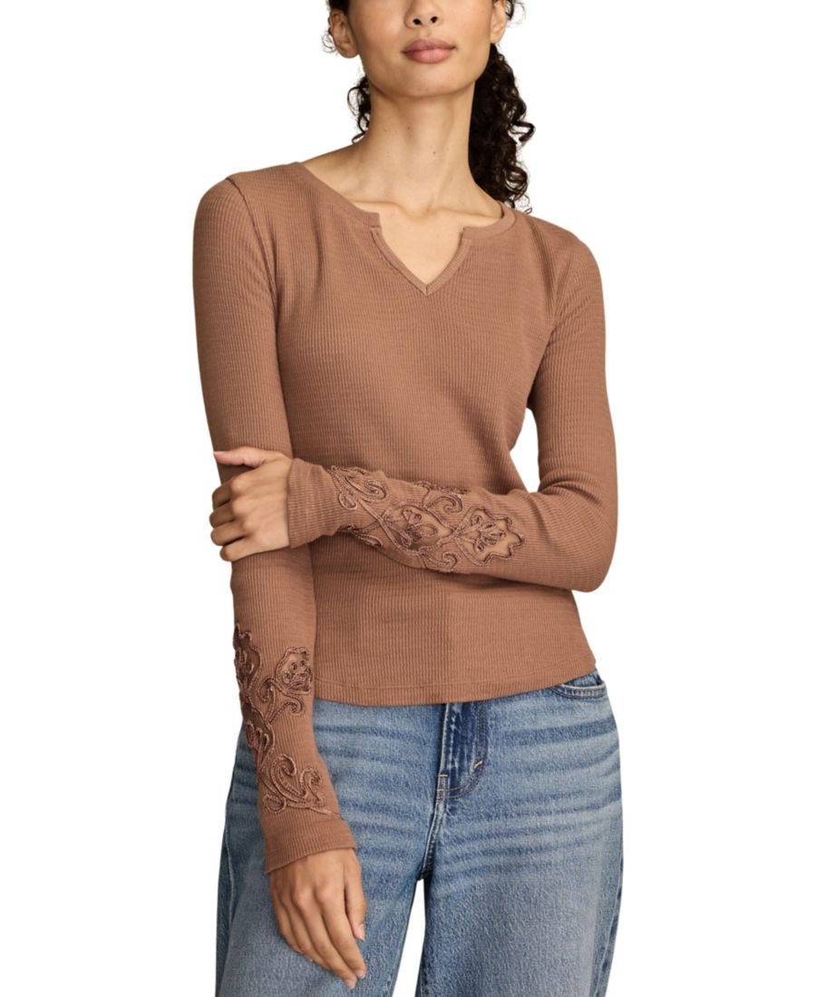 

Женская блузка с ажурным вырезом Lucky Brand, Raw Umber