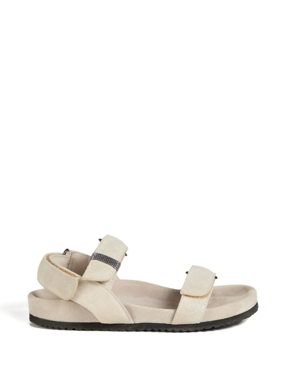 Босоножки из кожи ламе с декором Monili Brunello Cucinelli Kids, бежевый — фото 2