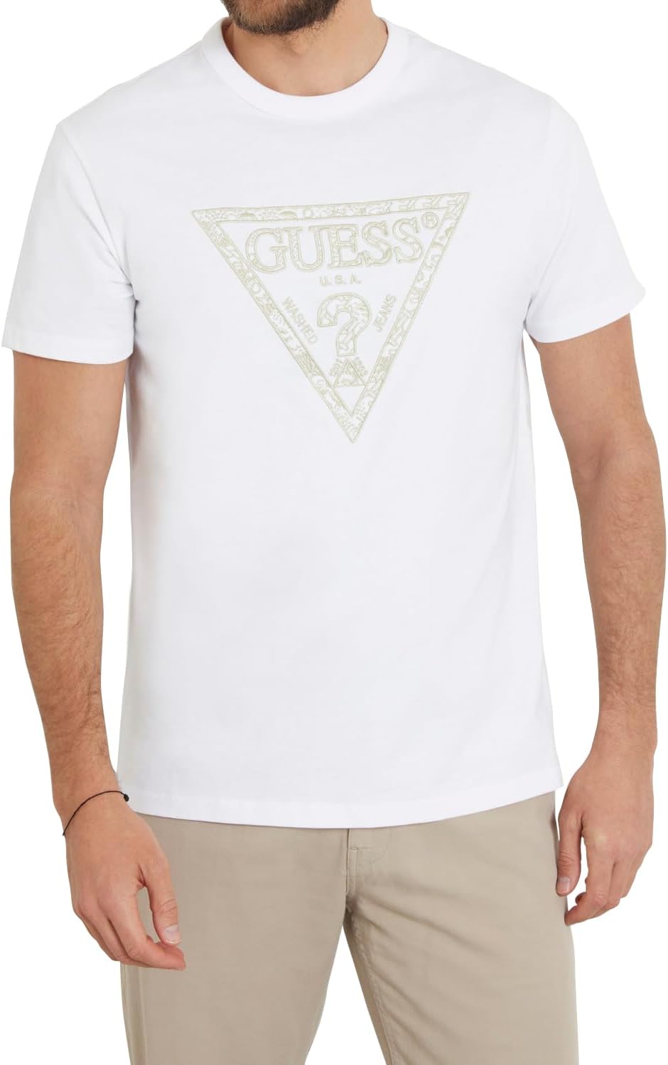 

Мужская футболка Guess Eco с треугольной вышивкой, Pure White, Белый, Мужская футболка Guess Eco с треугольной вышивкой, Pure White