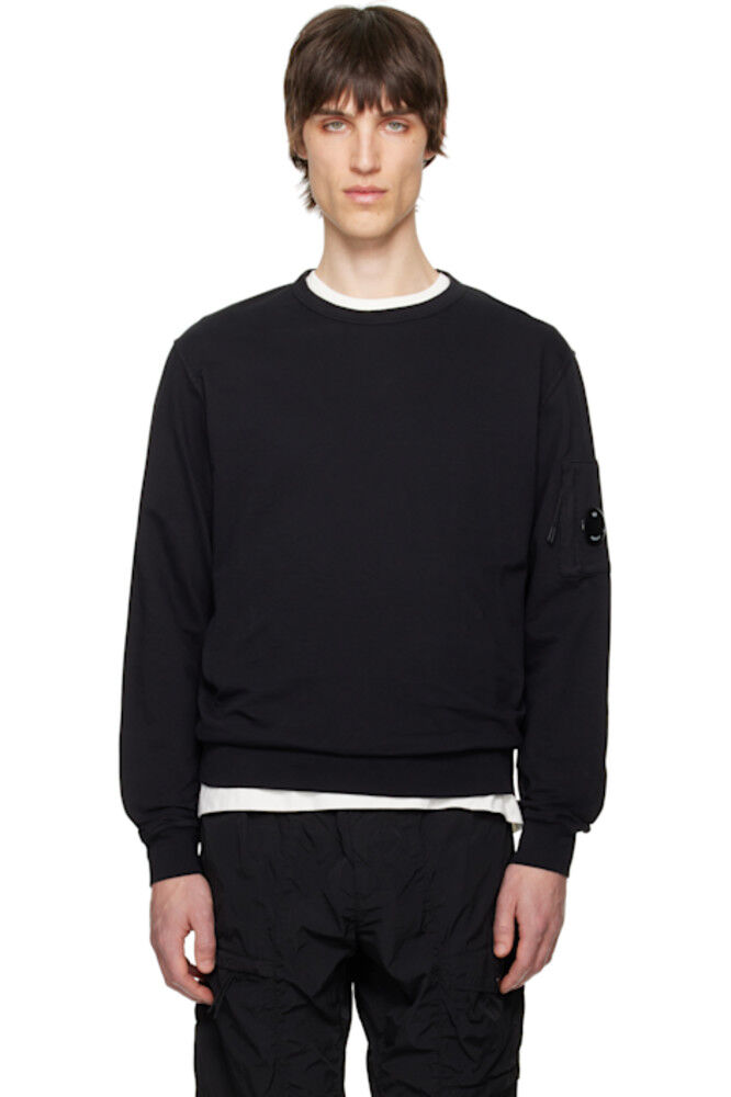 

Черная легкая флисовая толстовка с круглым вырезом и линзами C.P. Company