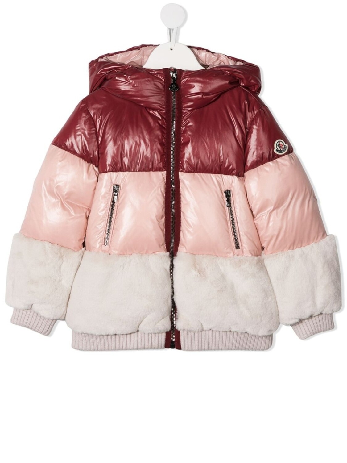 

Пуховик в стиле колор-блок Moncler Enfant, розовый