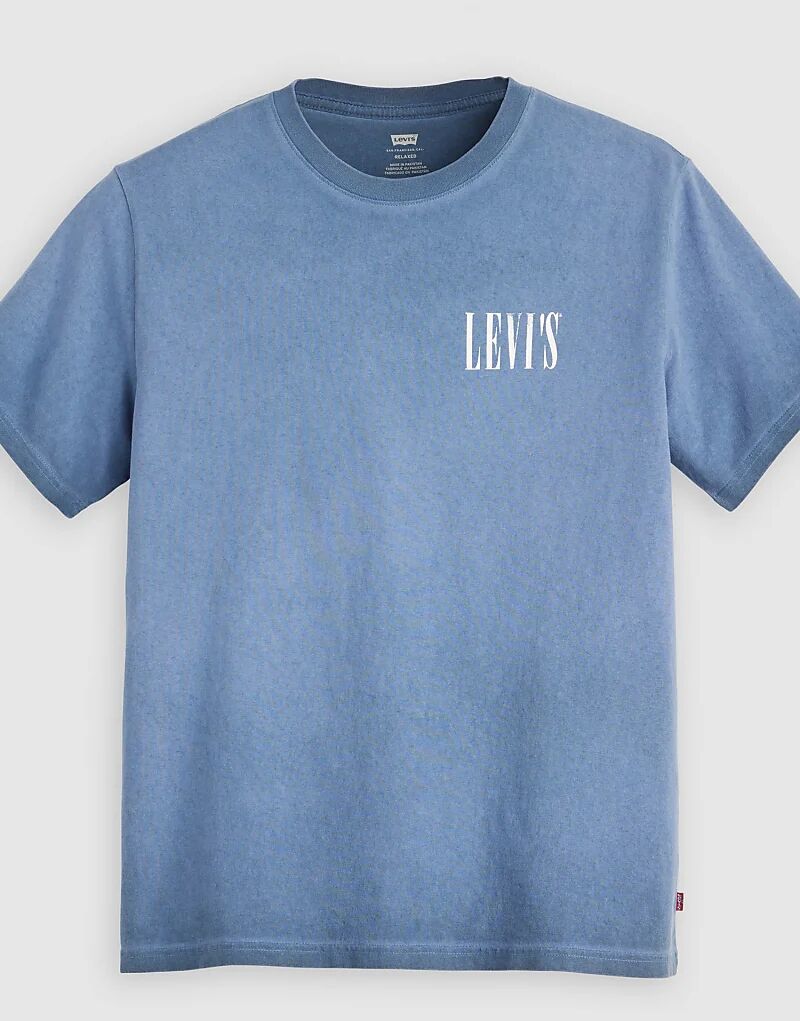 

Футболка свободного кроя Levi's с потертым логотипом-засечкой и эффектом масляной стирки, средне-синего цвета