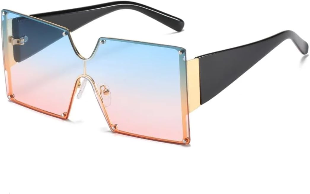 

Большие квадратные солнцезащитные очки для женщин, без оправы, цельные, с градиентным переходом цвета, роскошные, ретро, ​​с защитой от УФ-излучения UV400, винтажные, мужские UATXTAU, Blue Pink