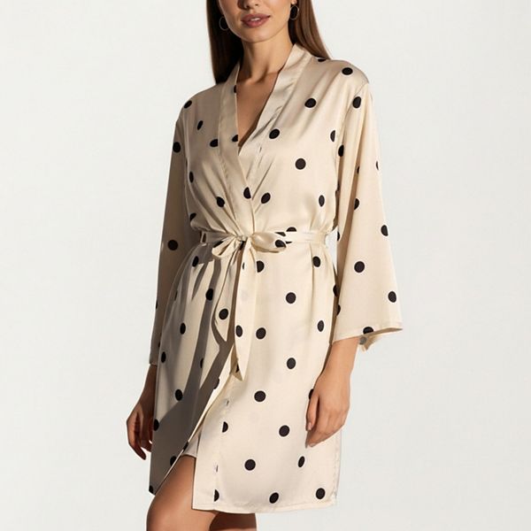 

Женский комплект из 2 предметов: платье-комбинация в горох на бретелях и халат с поясом Anna-Kaci, Beige
