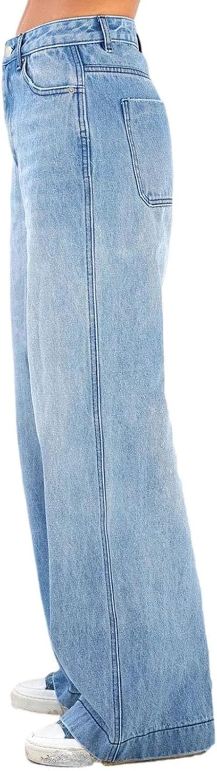 Женские джинсы loose wide leg, комфортные high waist straight — фото 4