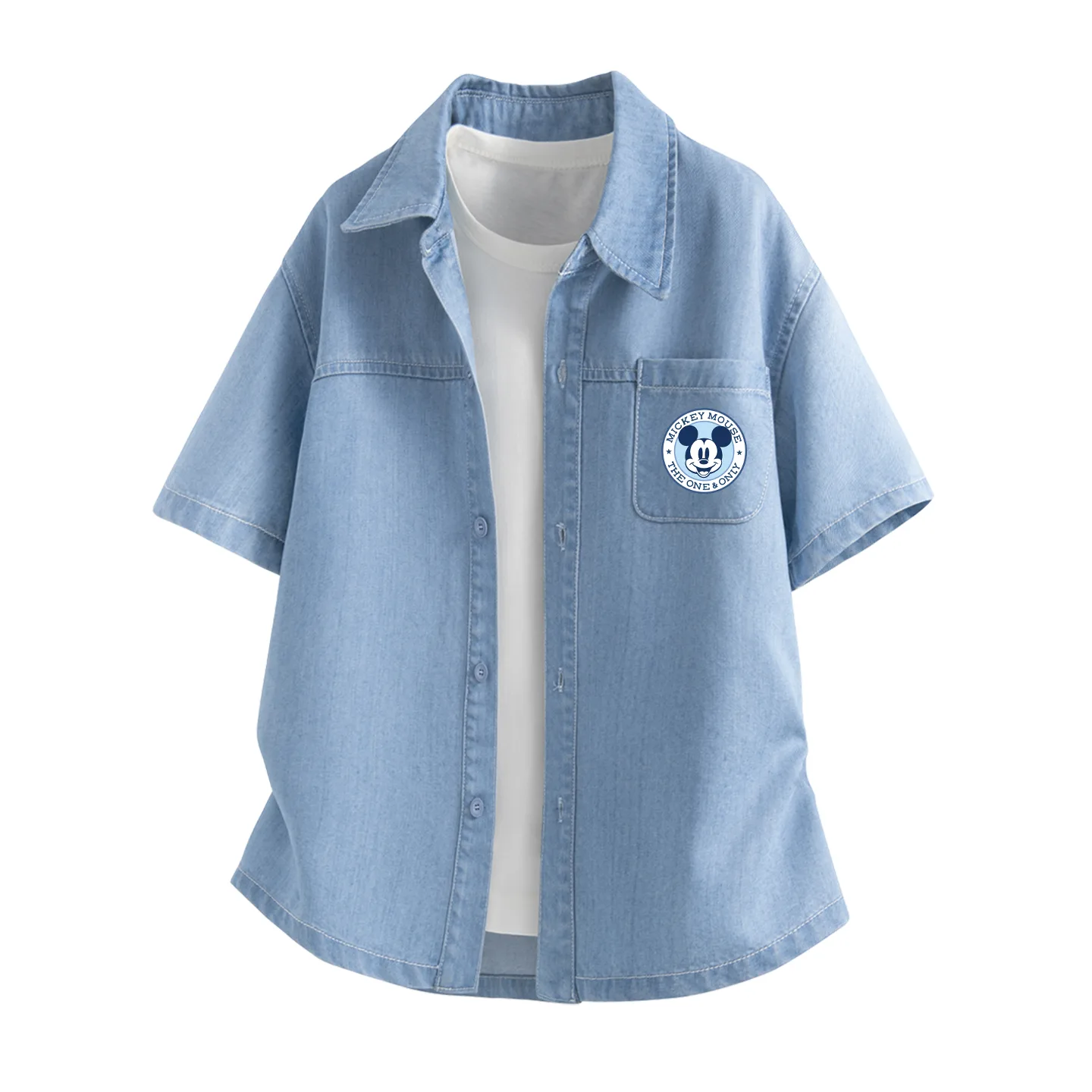 Детская джинсовая рубашка с круглым вырезом Disney, Disney Round Logo Mickey K Denim Light Blue