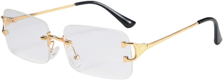 

Синие прямоугольные солнцезащитные очки без оправы для мужчин, металлические солнцезащитные очки для женщин, линзы с градиентом, без оправы, защита от УФ-излучения UV400 VFDHN, Gold With Clear