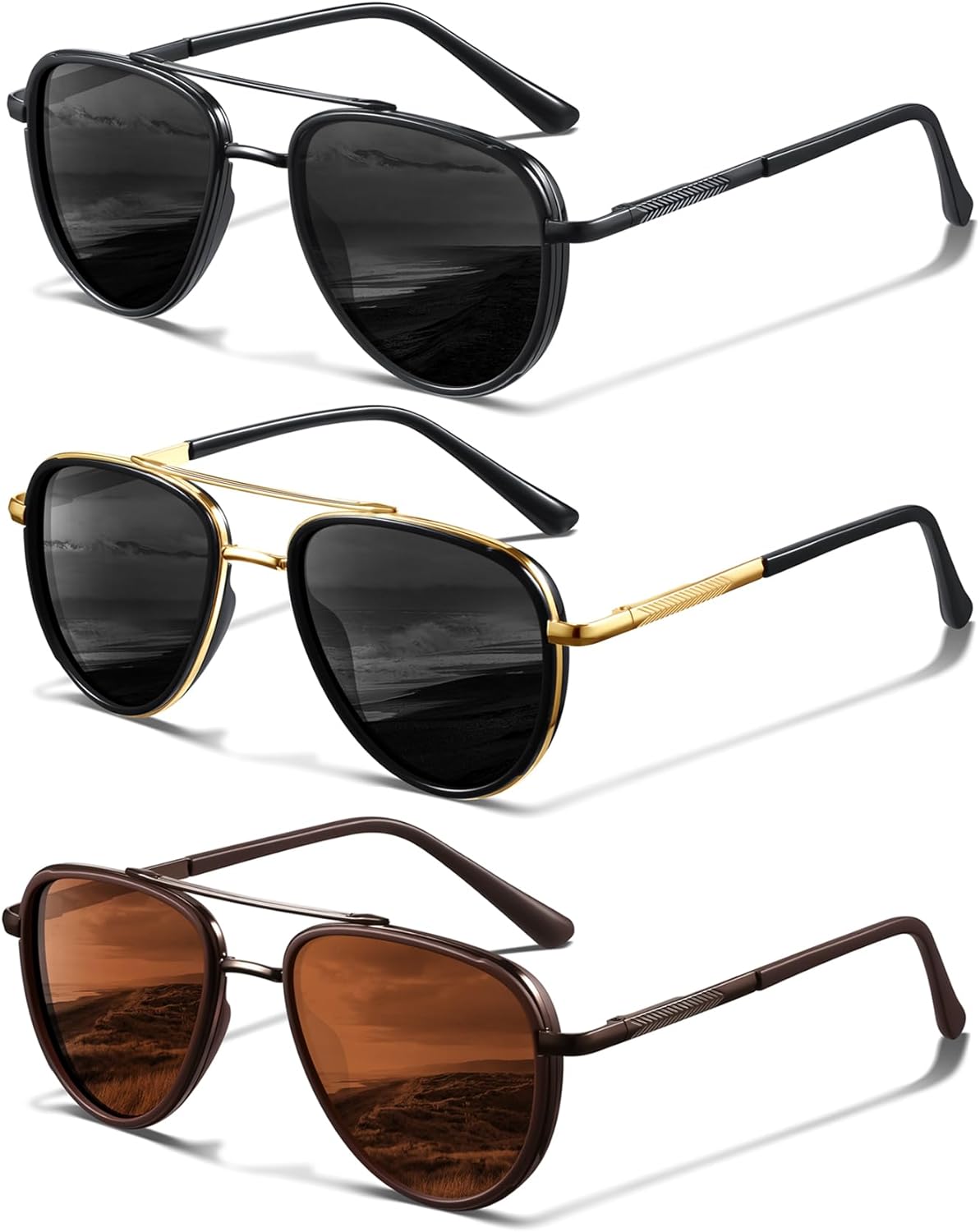 

Поляризованные солнцезащитные очки-авиаторы KUGUAOK для женщин и мужчин, защита от УФ-излучения, для бега и активного отдыха, не спутываются, винтажный стиль, Black+black Gold+brown