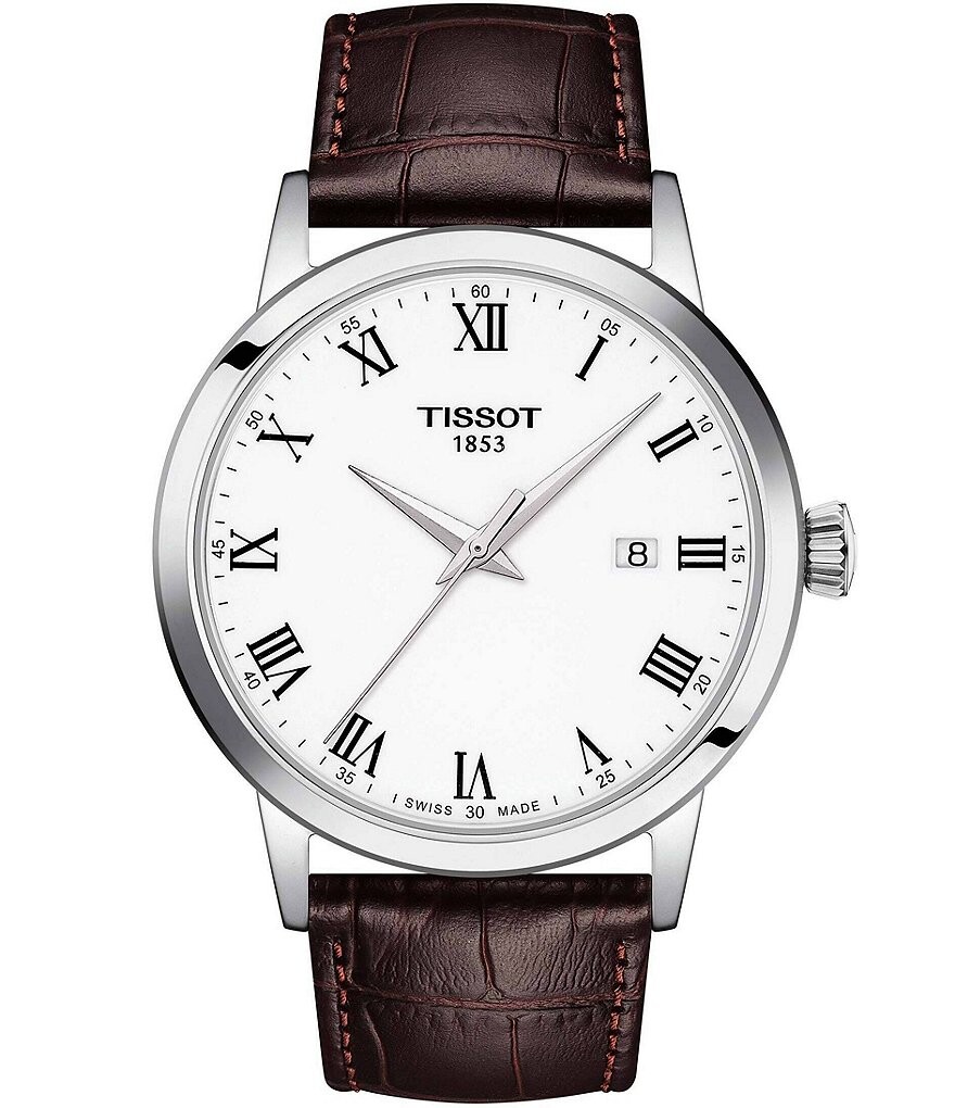 

Часы Tissot Classic Dream коричневые кожаные с тиснением, коричневый