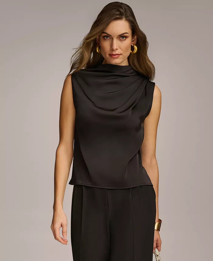 

Женский топ без рукавов с драпировкой и высоким воротником, размеры Regular и Petite Donna Karan New York, черный