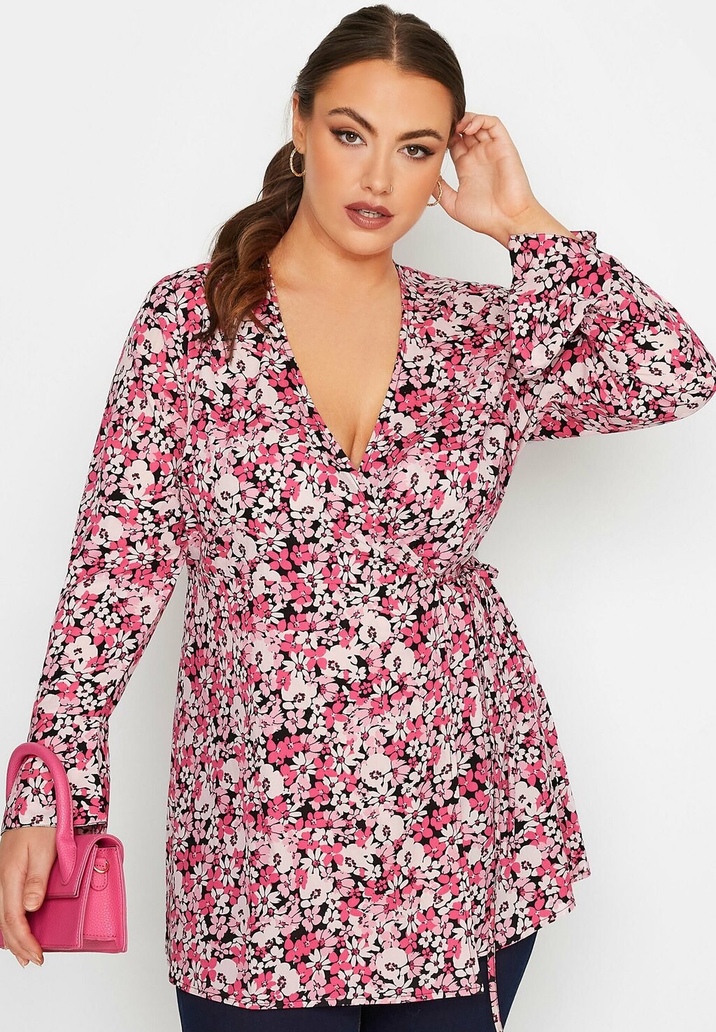 

Блузка FLORAL PRINT WRAP Yours Clothing, розовый