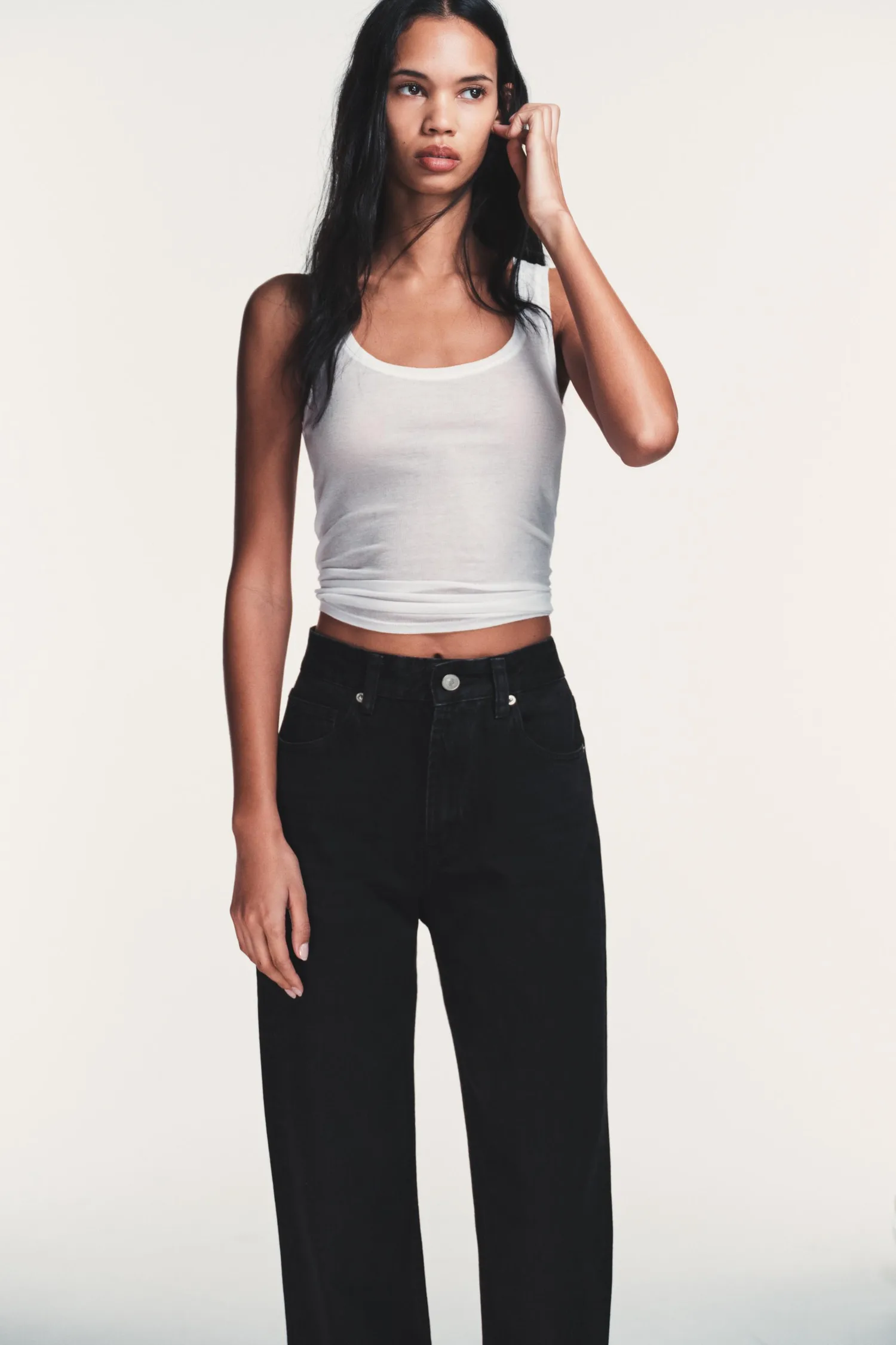 Джинсы trf с широкими штанинами и высокой талией Zara, черный — фото 2