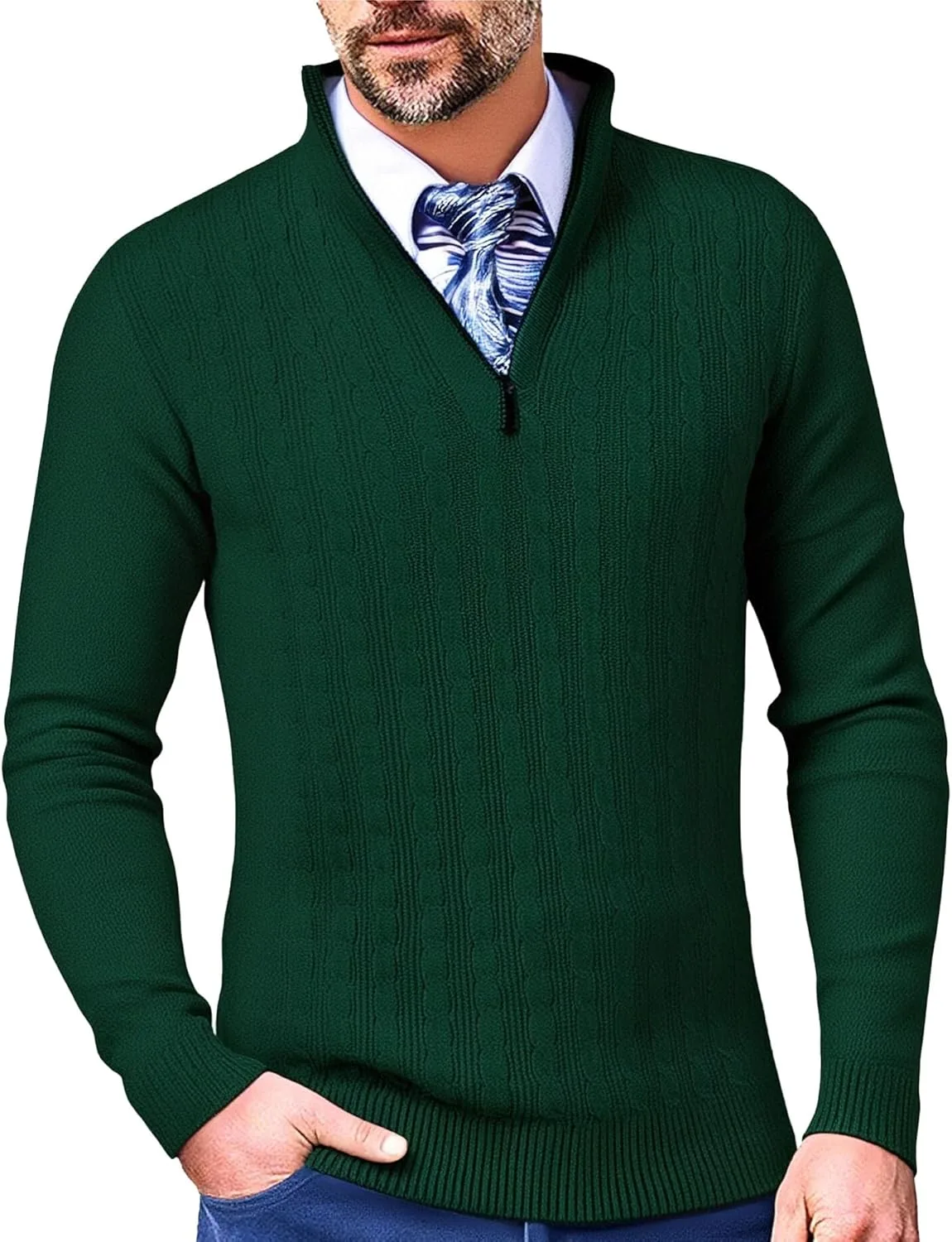 

Мужской свитер с молнией и воротником-стойкой