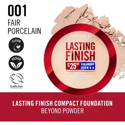 Тональная основа Lasting Finish 25 HR Compact 001 Fair Porcelain Matte Buildable Coverage Powder-to-Cream Anti-Pollution Shields SPF 20 Hyaluronic Acid Waterproof Hides Imperfections — фото 2