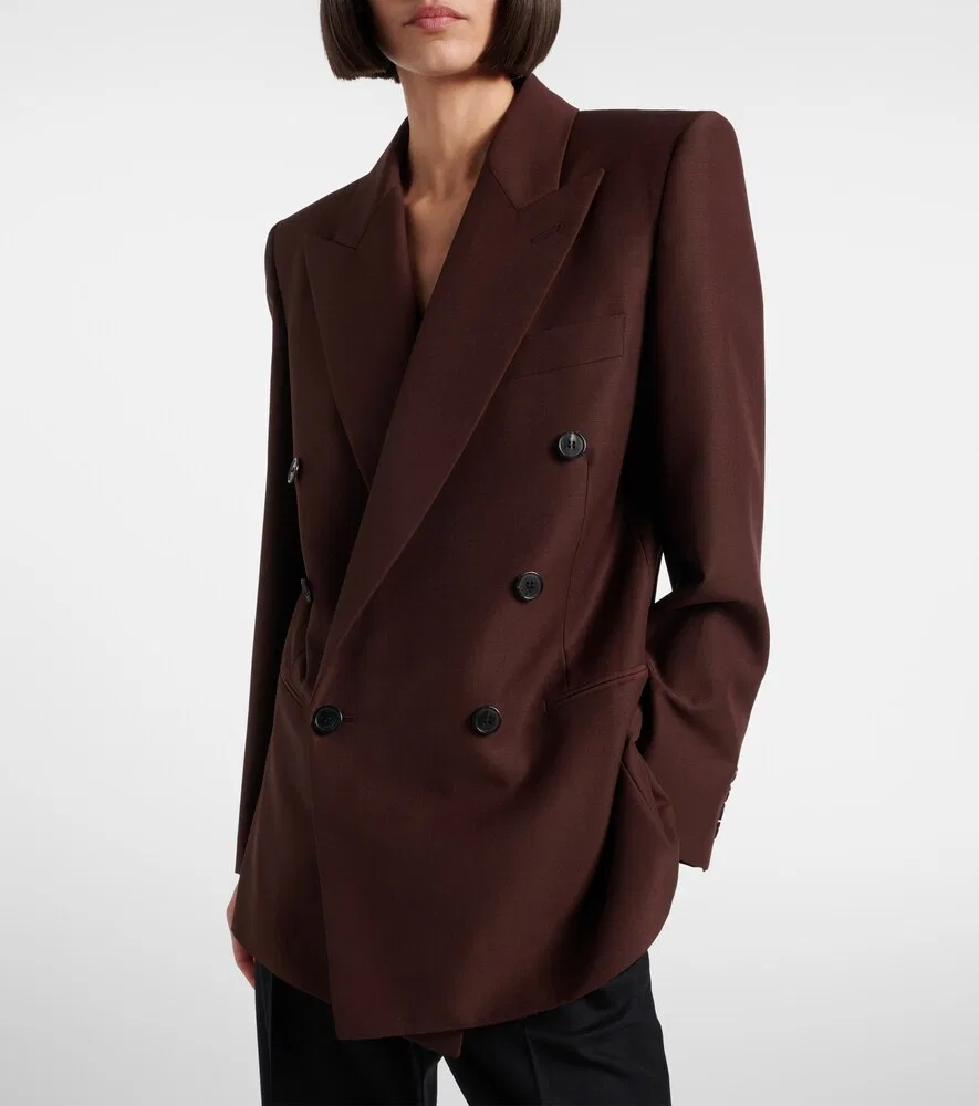 Двубортный пиджак из шерсти и мохера Saint Laurent, коричневый — фото 2