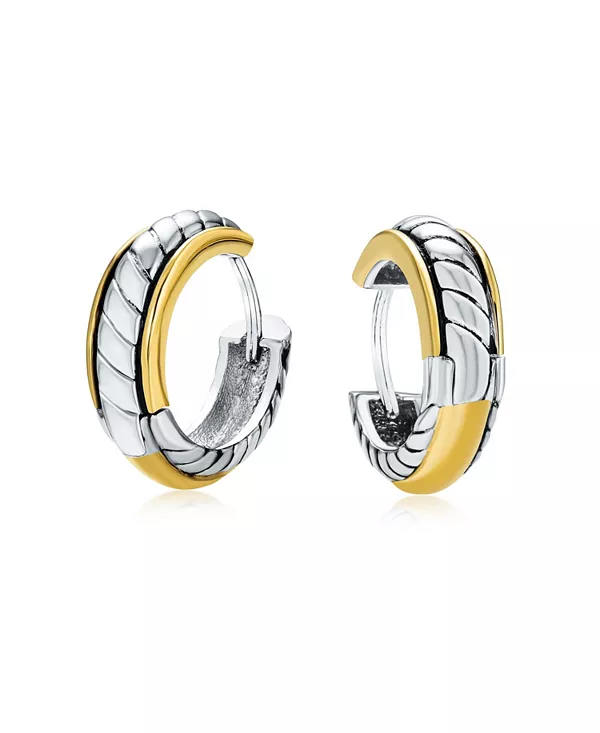 

Двухцветные витые серьги-кольца K-pop Huggie Hoop с шарниром Bling Jewelry, gold-silver