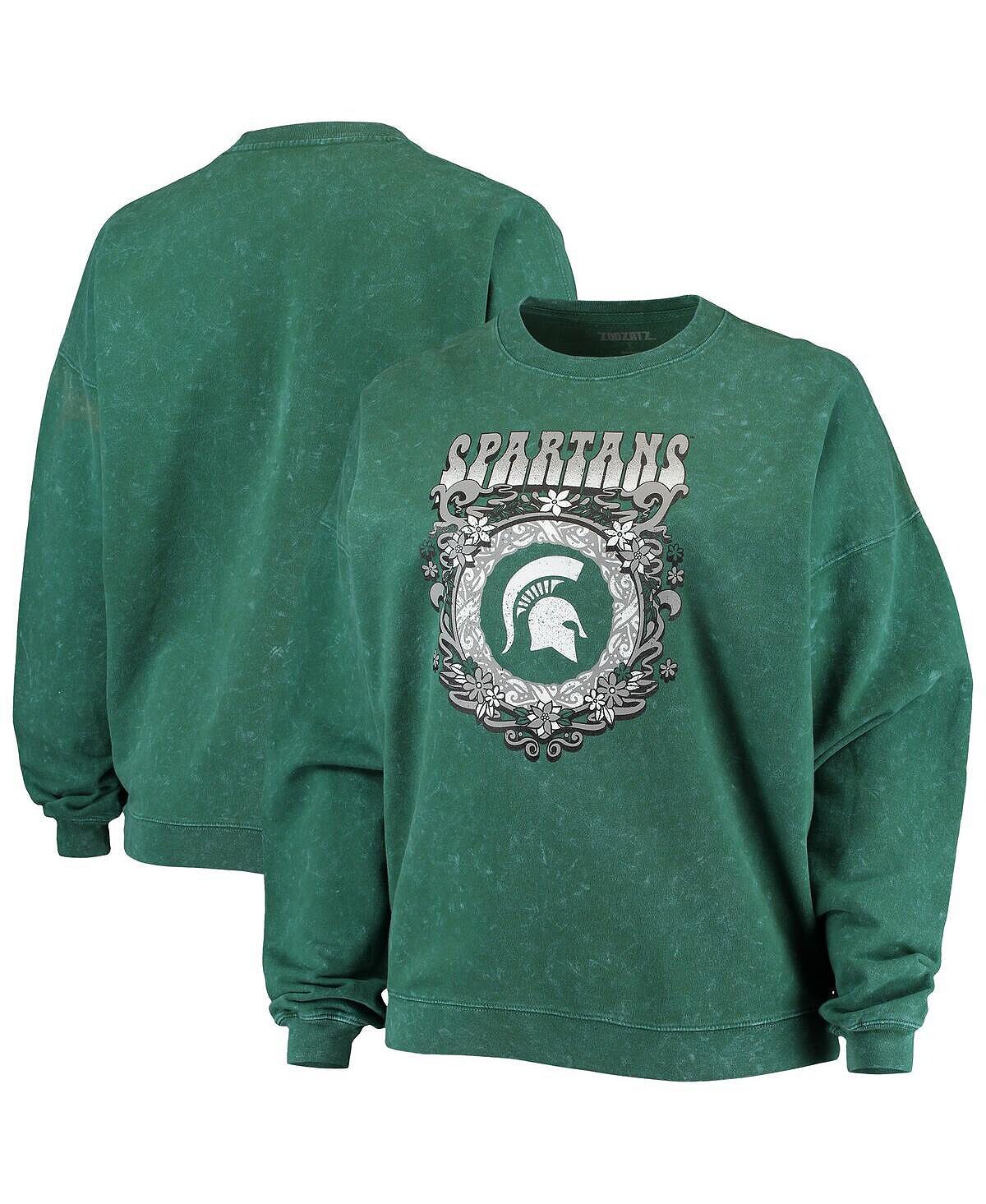 

Зеленый женский свитер Michigan State Spartans Garment Wash, большой пуловер в винтажном стиле ZooZatz, зеленый