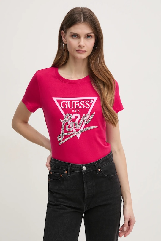 

Хлопковая футболка Guess, розовый