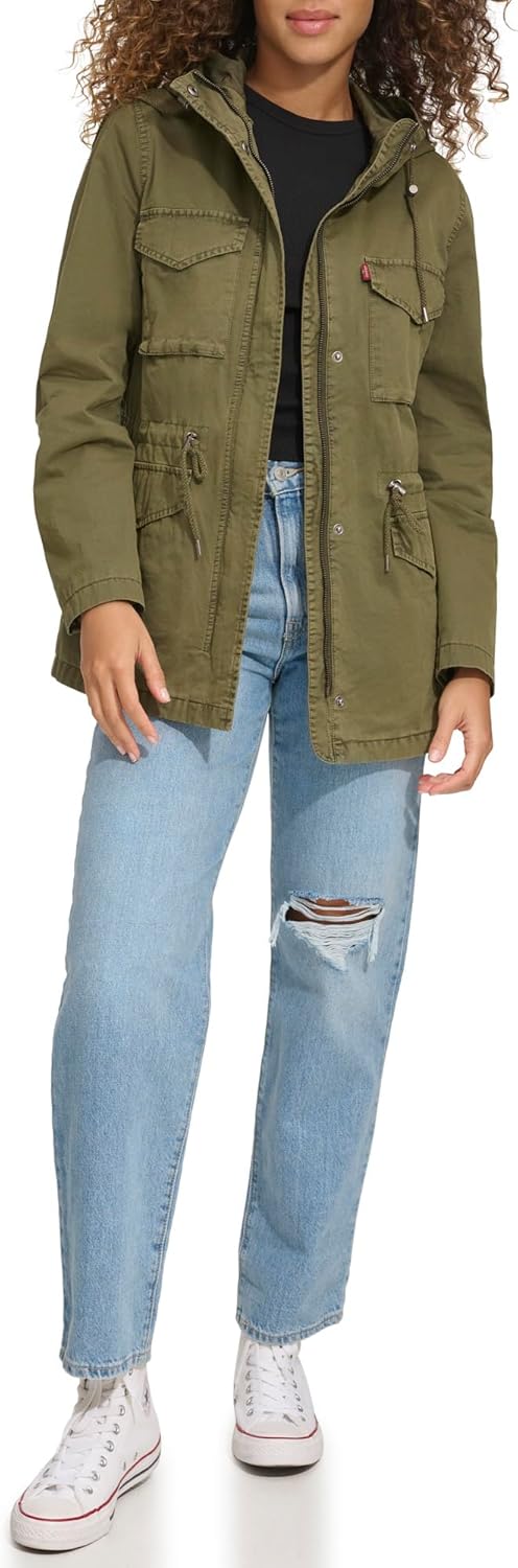 

Levi's Женская военная куртка с капюшоном и четырьмя карманами, Olive Cotton