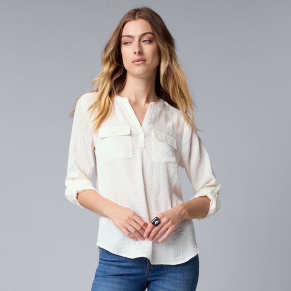 

Женская блузка с отворотом и застежкой-молнией Simply Vera Vera Wang, цвет whisper white